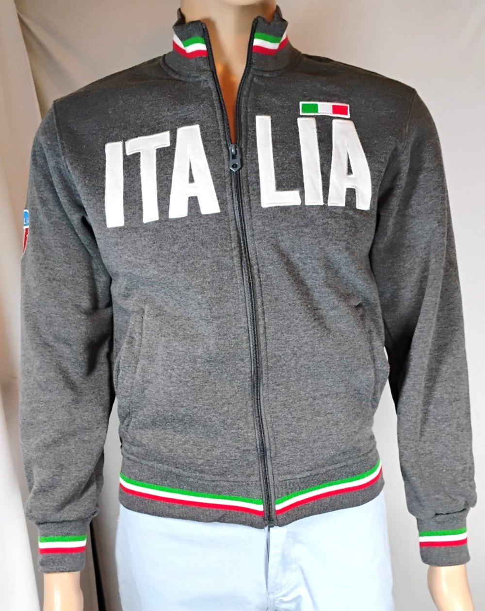Naqi Mens Small Italia Full Zip Track Jacket Gray Knit Soccercore Football Sport